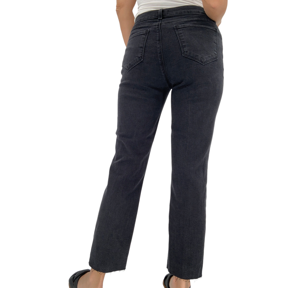 L'AGENCE High Rise Sada Straight Leg Jeans Size 30 Slim Cropped Black NEW $255 - Picture 2 of 8